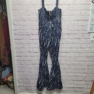 NEW Hot & Delicious Flare Denim Jumpsuit Junior L Distressed Y2K Coastal Cowgirl